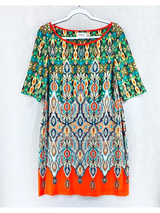 Eliza J Dresses & Skirts - Eliza J Dress Womens 14 Multicolor Stretch Pullover Diamond Sheath Quiet Luxury